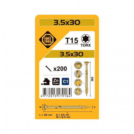 CHIPBOARD SCR T15 3.5X30 kollane tsingitud (200)