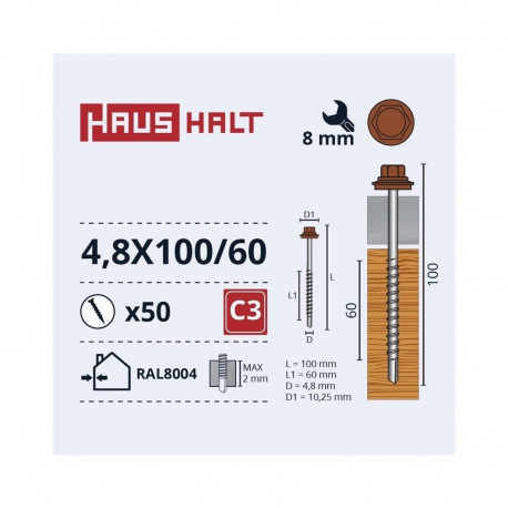 SELF SCRE 4,8X100/60 WO+EPDM pruun (50)