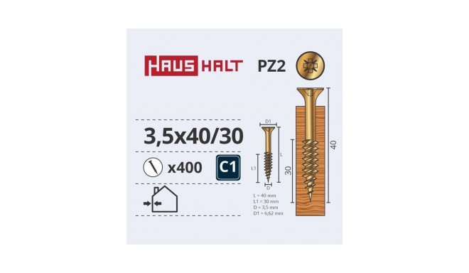 CHIPBOARD SCREW 3.5X45/30 YELLOW ZP(400)