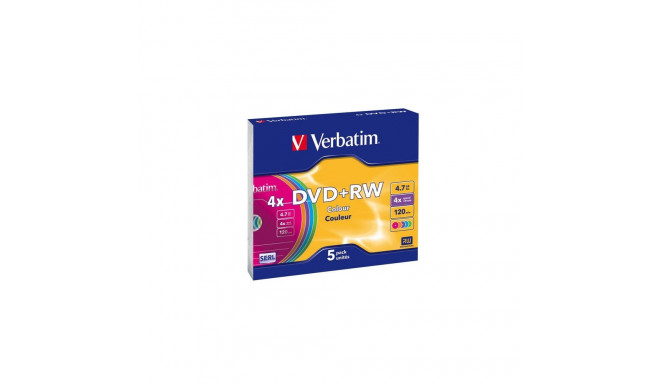 VERBATIM DVD+RW 4,7GB 4X COLOUR SLIM CASE*5 43297