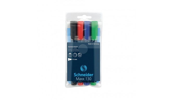 Marker permanentne Schneider 130, 1-3mm koonus,  4 värvi