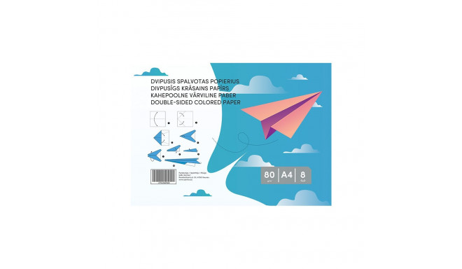 Kahepoolne värviline paber, A4, 8 lehte, 80gsm