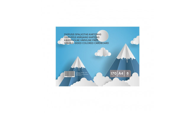 Kahepoolne värviline papp, A4, 8 lehte, 170g