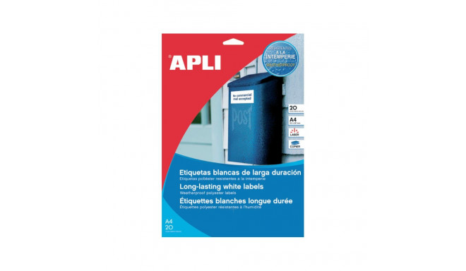 Etiketid Apli  210 x 297mm 20l/pk, vee- ja ilmastikukindel valge