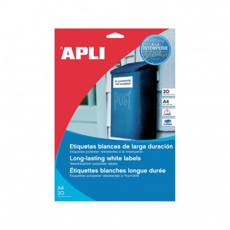 Etiketid Apli veekindel/iseliimuv 64.6 x 33.8mm 20 lehte/pk, valged