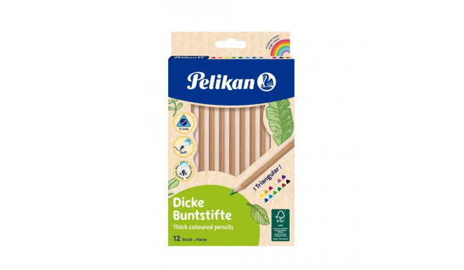 PELIKAN värvipliiats Jumbo, jäme, kolmnurkne, 12 värvi, puidust korpus