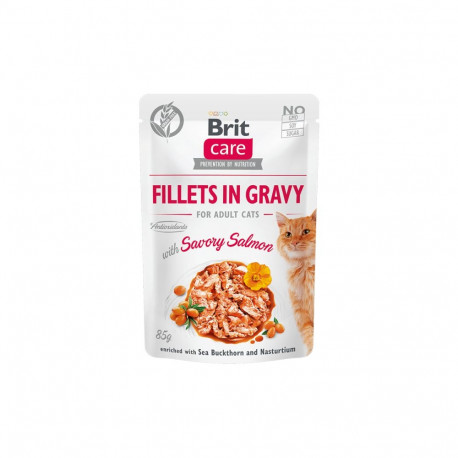 Brit Care Fillets in Gravy Savory Salmon märgtoit kassidele 85g