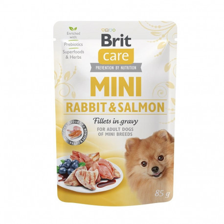 Brit Care Mini pouch Rabbit & Salmon fillets in gravy einekotike koertele 85g