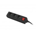 Power strip 1.5m, black, 3 sockets, with switch, cable made of solid copper