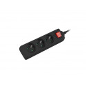 Power strip 1.5m, black, 3 sockets, with switch, cable made of solid copper