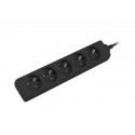 Power strip 3m, black, 5 sockets, cable made of solid copper