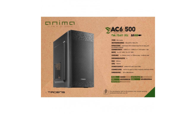 Anima AC6 500 Mini-Tower PC Case mATX / 500W / Black