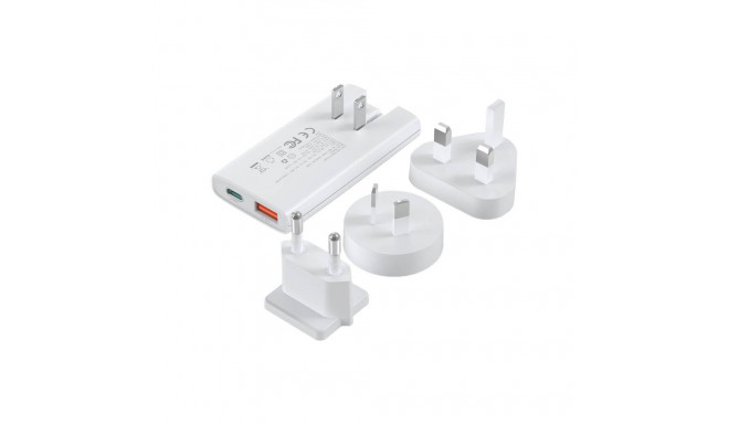 Mini travel wall charger Choetech PD6011 PD65W GaN slim USB-A+C  (white)
