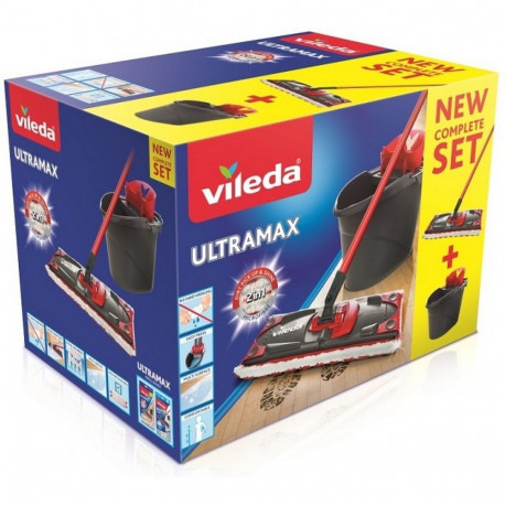 Mop with Dual Action Bucket Vileda Ultramax Mop Set Black Red Microfibres