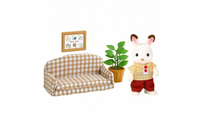 Action Figure Sylvanian Families Papa Rabbit Chocolate and Living Room