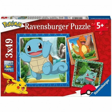 3 Pusle Komplekt Pokémon Ravensburger 05586 Bulbasaur, Charmander & Squirtle 147 Tükid, osad