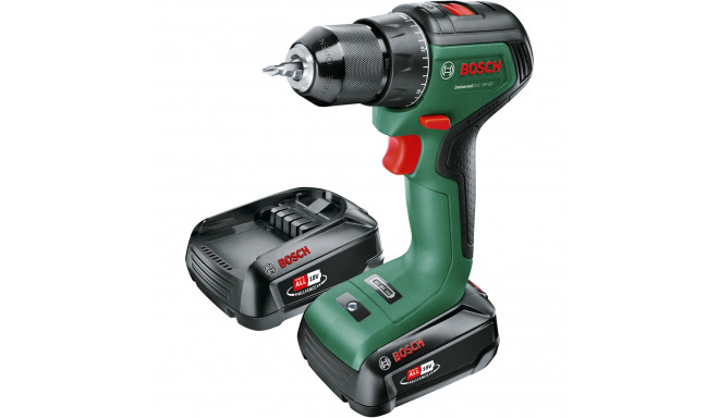 Bosch cordless drill UniversalDrill 18V-60 (green/black, 2x Li-ion battery 2.0Ah, case, POWER FOR AL