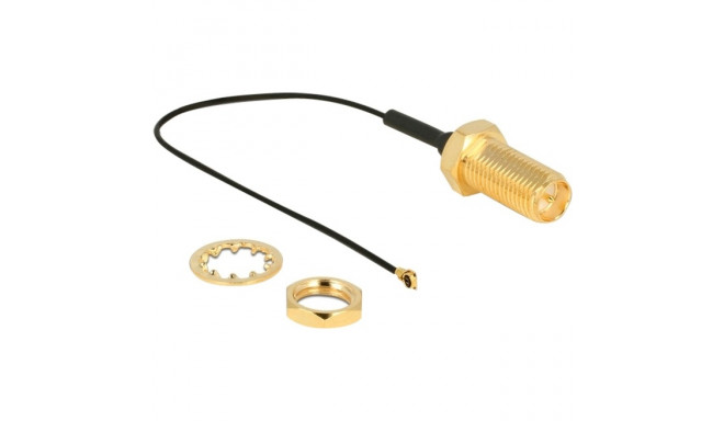 DeLOCK antenna cable RP-SMA (socket for installation) > MHF 4 (plug), adapter (grey/gold, 10cm)