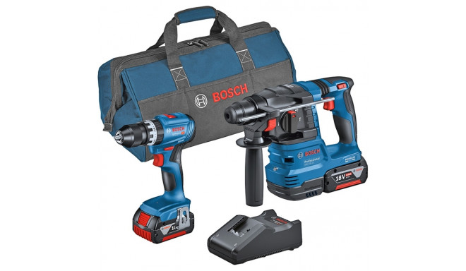 Bosch combination set cordless impact drill GSB 18V-45 + cordless hammer drill GBH 18V-22 (blue, 2x 