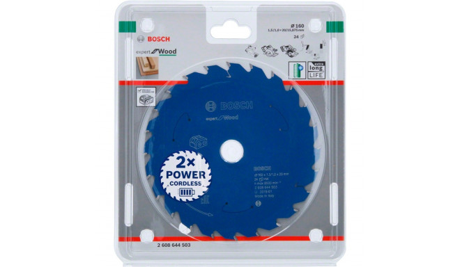 Bosch circular saw blade Expert for Wood, 160mm, 24Z (bore 20mm, for cordless hand-held circular saw