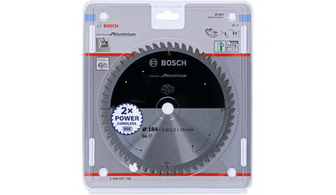 Bosch circular saw blade standard for aluminum, 184mm, 56Z (bore 16mm, for cordless hand-held circul