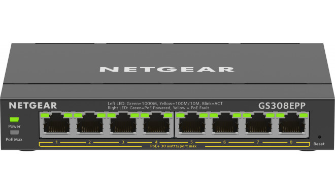 NETGEAR 8-Port Gigabit Ethernet High-Power PoE+ Plus Switch (GS308EPP) Managed L2/L3 Gigabit Etherne