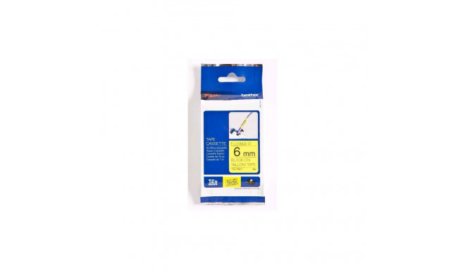 Kleepkirjalint Brother TZE-FX611 kollane flexi ID, must tekst, laius 6mm