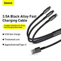 Baseus Universal Tungsten 3-in-1 USB cable (Type C / Lightning / micro USB) 3.5A 1.5m Black (CAMLTWJ