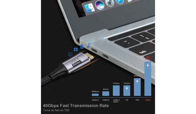 PremiumCord USB4™ Gen 3x2 40Gbps 8K@60Hz 240W Thunderbolt 3 cable 1.2m