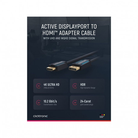 ClickTronic HQ OFC cable DisplayPort - HDMI type A, 4K@60Hz gold plated, 3D, M/M, 2m