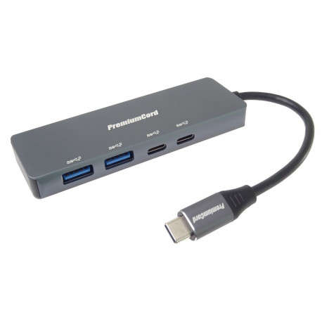 PremiumCord 10G SuperSpeed Hub USB-C to 2x USB 3.2 C+2x USB 3.2 A, aluminum