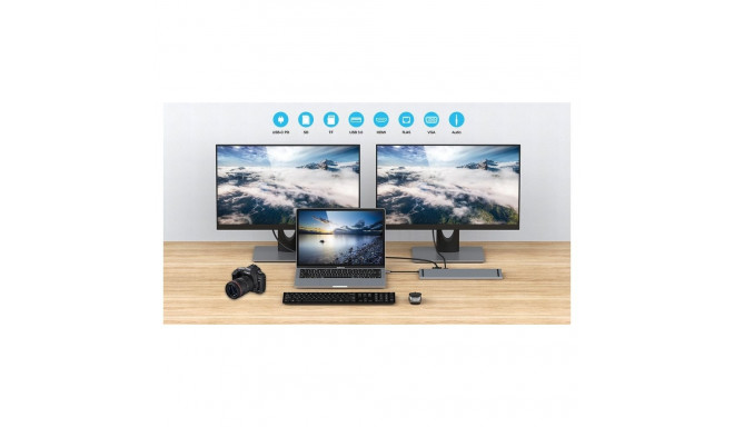 PremiumCord USB-C Full Size MST 4K@60Hz Dock Station with Noteebook Stand