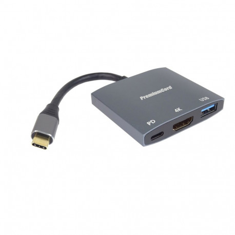 PremiumCord adapter USB-C to HDMI, USB3.0, USB-C PD (power delivery), resolution 4K and FULL HD 1080