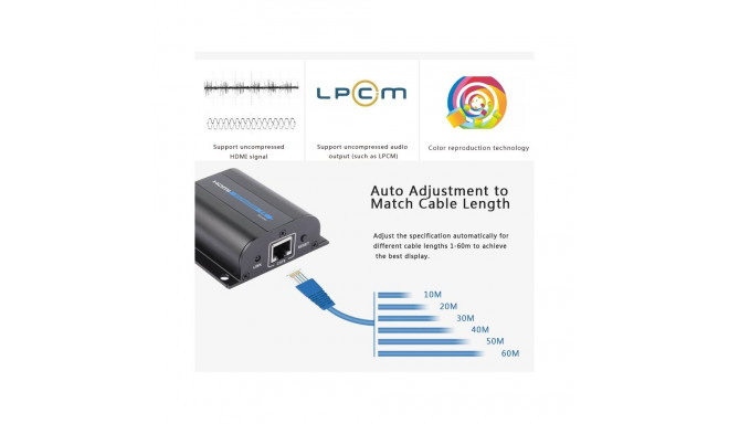 PremiumCord HDMI extender 50m , over one LAN cable Cat6/6a/7, EDID switch