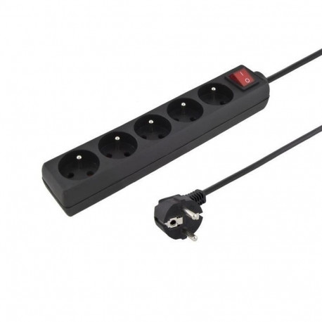 PremiumCord Power Strip 230V 5m 5 outlets, power switch, black