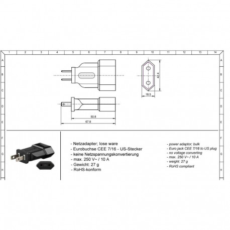 goobay Travel adaptor EU/French/German for USA/Japan devices, power adaptors