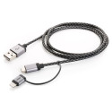 CABSTONE Lightning iPhone charge/sync 2in1 cable, black-silver, 8pin + micro - USB A M/M, 1m