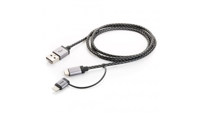 CABSTONE Lightning iPhone charge/sync 2in1 cable, black-silver, 8pin + micro - USB A M/M, 1m