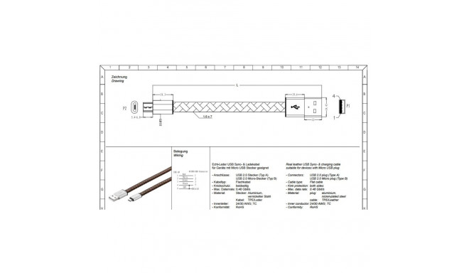 goobay Micro-USB 2.0 sync and charging cable, real leather, 1m