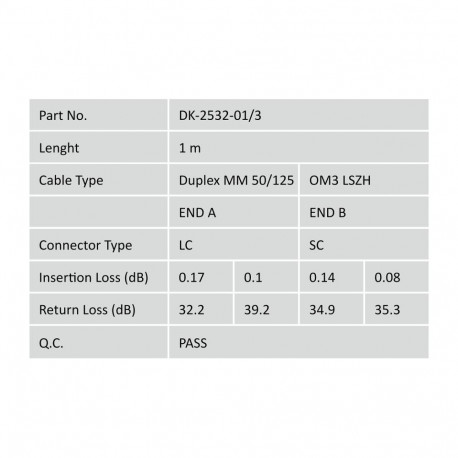 DIGITUS Fiber Optic Patch Cord, LC/SC Multimode 50/125 µ, OM3, Duplex, 1m