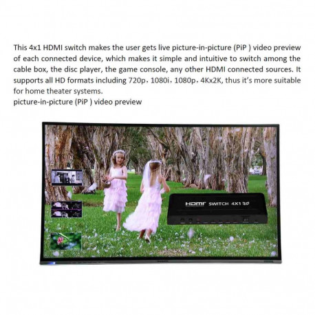 PremiumCord HDMI switch 4:1 metal with remote control and power adapter