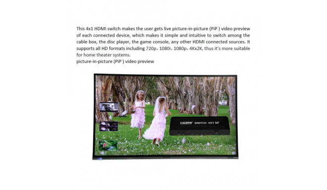 PremiumCord HDMI switch 4:1 metal with remote control and power adapter