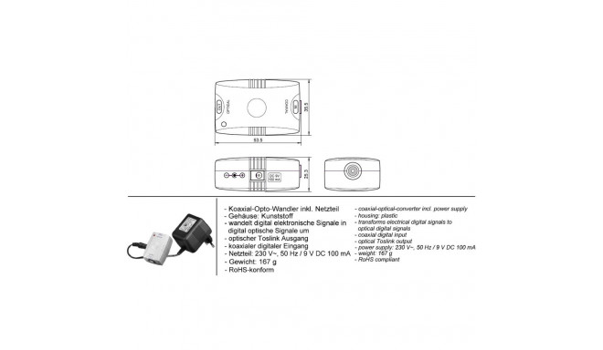 goobay Coaxial-optical-converter incl. power supply