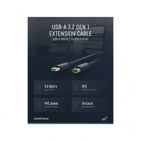 ClickTronic HQ OFC extension USB3.0 cable, A-A, gold plated, 3m