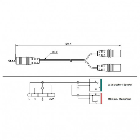 PremiumCord Adapter 4-pin 3.5mm jack adapter for headphones and microphone, 30cm