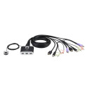 ATEN 2-port HDMI KVM USB2.0 mini, audio, 1.2m cables, remote selector