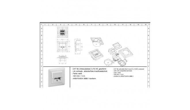 Outlet 2xRJ45 flush, STP Cat5e Shielded