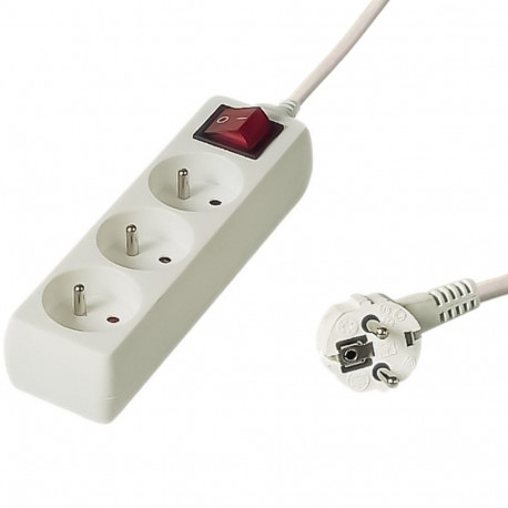 PremiumCord Power Strip 230V 3m 3 outlets, power switch