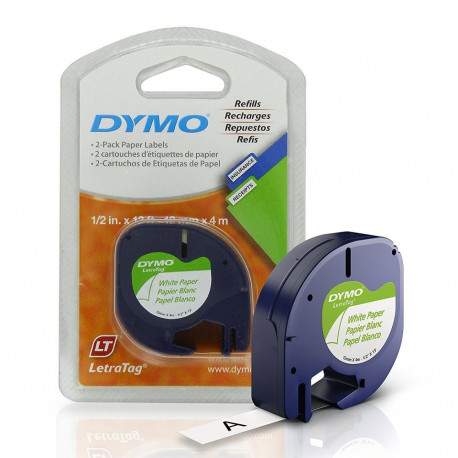 DYMO LetraTag Popierinė Juostelė 12mm x 4m / juodas ant baltos (S0721500 / S0721510) – 10 vnt.