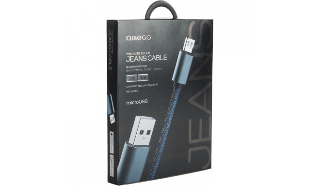 Omega cable microUSB Jeans 1m, blue (44200) (opened package)